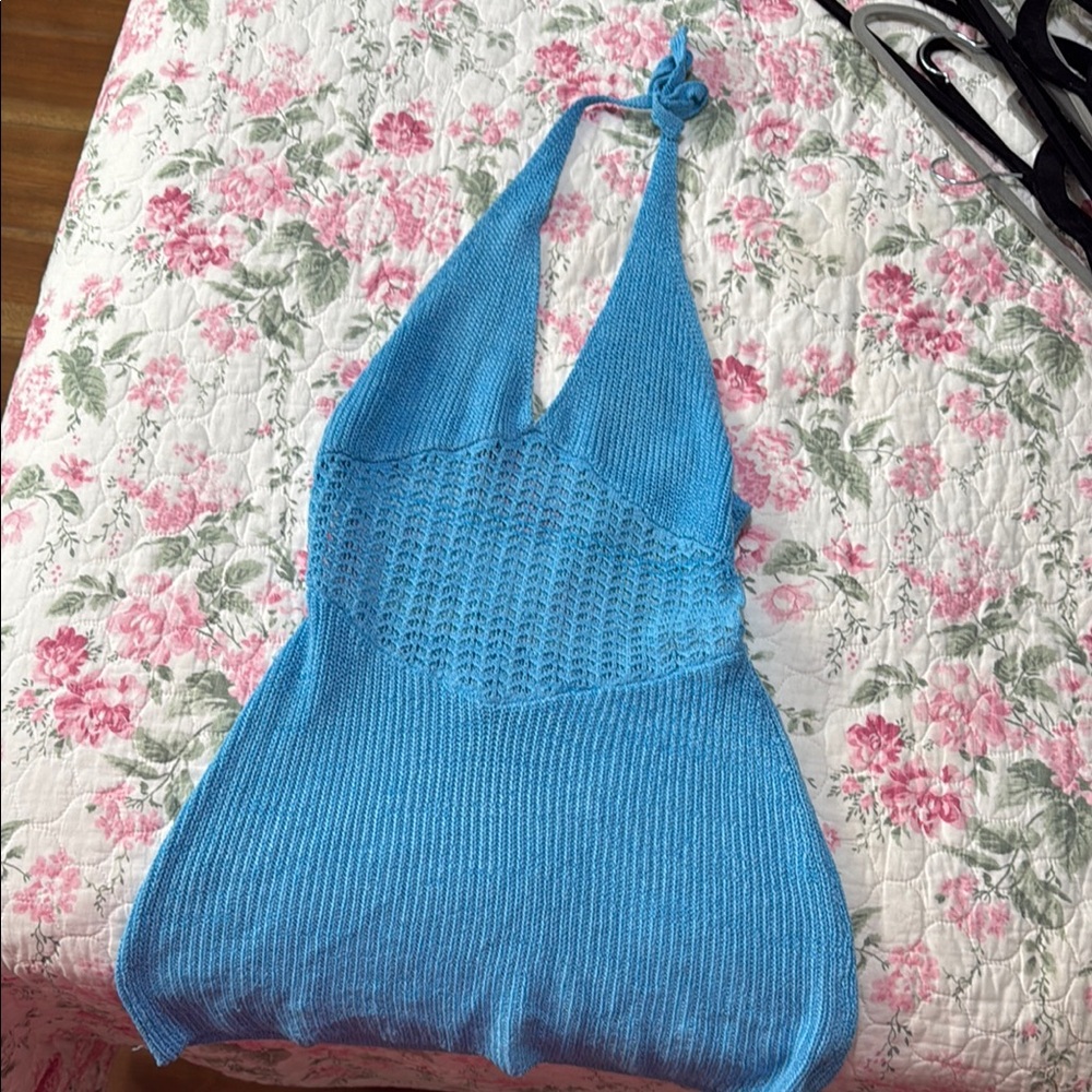 Blue Knit Halter Top